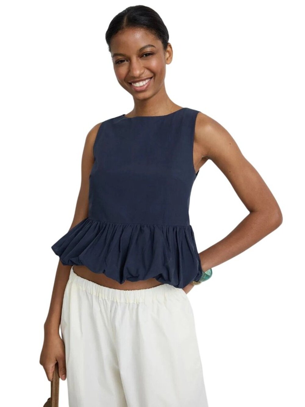 Onia Boatneck Backless Bubble Top in Noir Navy 14 Womens Sleeveless Tank